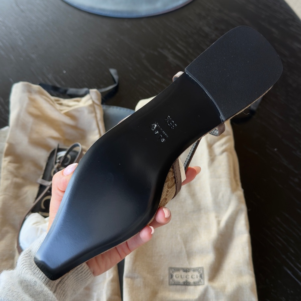 Gucci Beige Monogram Slingback Shoes - Picture 2 of 7